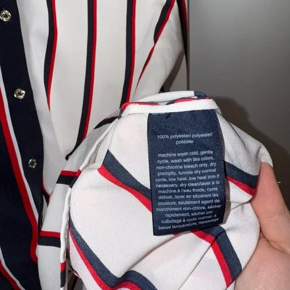 Tommy Hilfiger Womens Striped Button-Down Shirt S/P Polyester - Picture 6 of 6